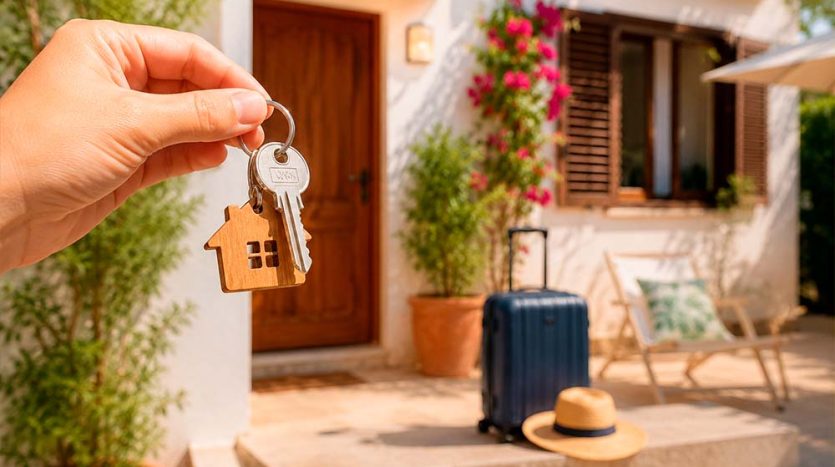 Entrega de llaves de una casa preparada para alquilar durante las vacaciones
